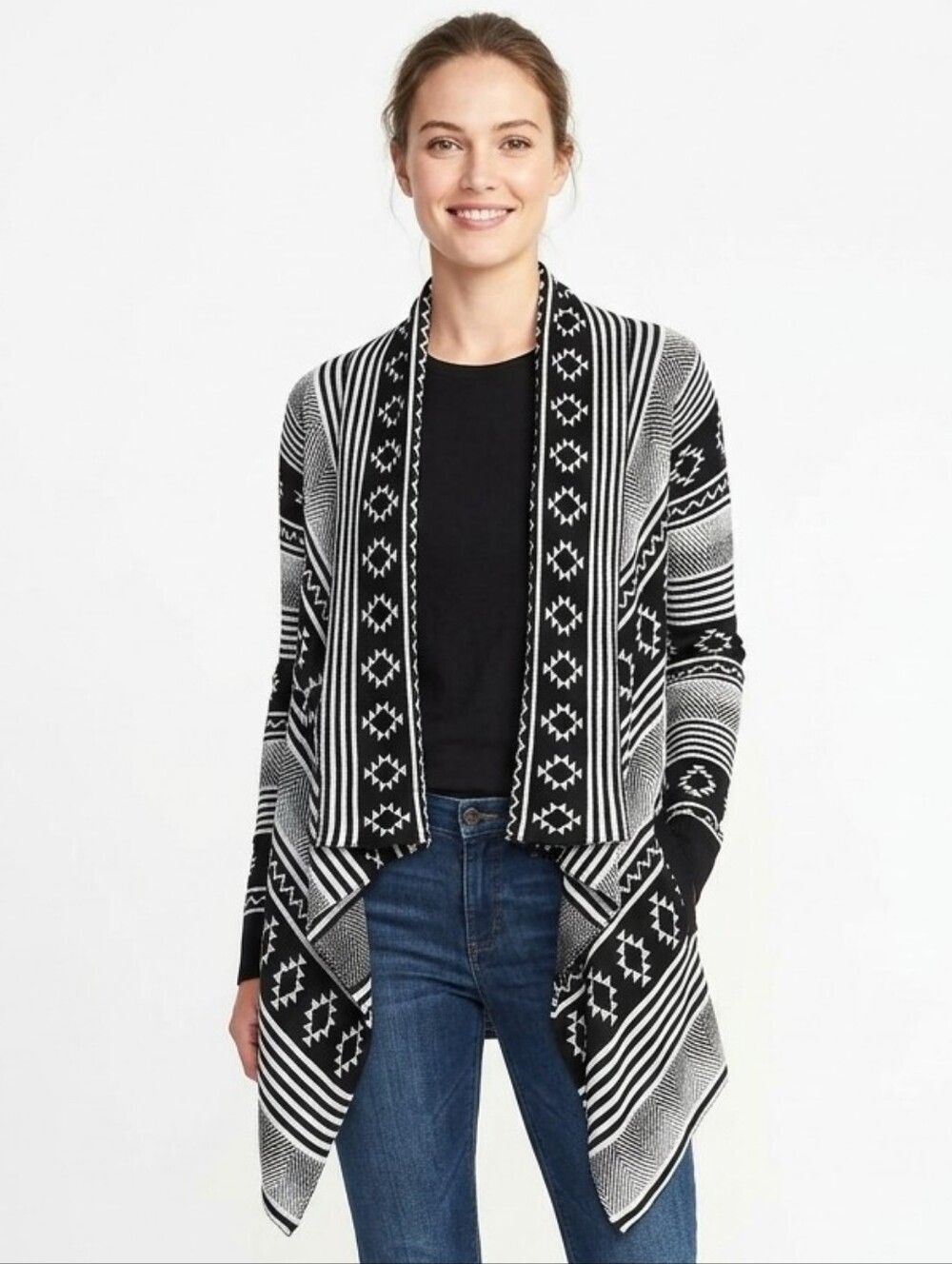Banana USA Aztec Geometric Open Front Waterfall Cardigan Sweater Size Small S 80